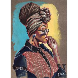 African Queen Painting Black Woman Original Art African American Painting Girl Portrait Artwork 12" by 9"