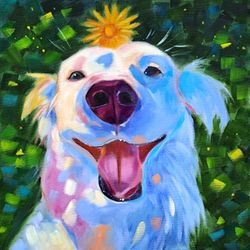 Golden Retriever Painting Dog Original Art Animal Oil Painting Pet Wall Art Animal Portrait 16 by 16 by D. Vyazmin