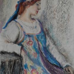 portrait painting impressionism original art artwork oil pastel.