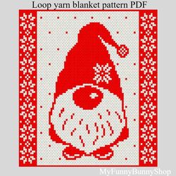Loop yarn Finger knitted Christmas Gnome blanket pattern PDF Download