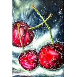Cherries Painting Fruit Original Artwork 24x16 in by Oksana Stepanova