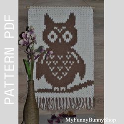 Loop yarn Wise Owl wall hanging decor pattern PDF