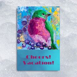 Funny Bird Card to Download, Cheers Vacation! Australian Robin Creeting Card