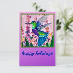 Happy Holiday Printable Bird Card, Hummingbird Creeting Card, Cute Postcard, Instant Digital Download