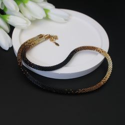 Black beaded necklace choker for women, gold choker necklace collar, seed bead jewellery gift for girlfriend
