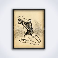 Girl in ropes, bondage, shibari, pin-up, vintage comics printable art, print, poster (Digital Download)