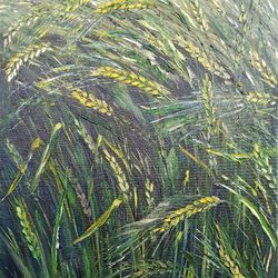 Wheat Fields Oil Painting Artwork Original Art Plant Spikelets Wall Art by Anna Antonova