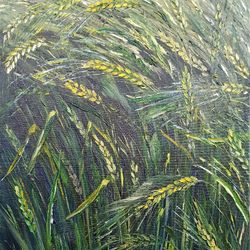 wheat fields oil painting artwork original art plant spikelets wall art by anna antonova