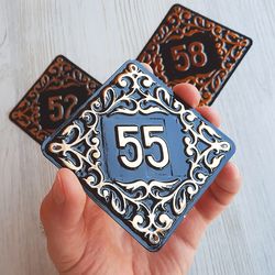 Apartment number sign 55 - decorative rhomb address plate vintage
