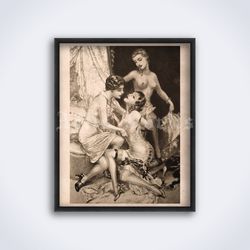 Retro ladies in boudoir, vintage French risque printable art, print, poster (Digital Download)