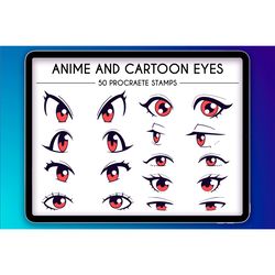 50 Anime and Cartoon Eyes Stamps for Procreate, Procreate Stamp Brushes, Procreate Brushes, Procreate Stamps