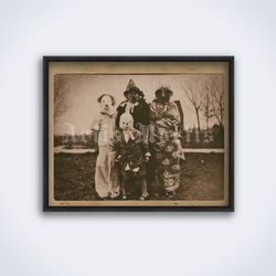 creepy family in weird costumes, antique halloween photo, printable art, print, poster (digital download)