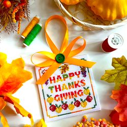 cross stitch pattern pdf happy thanksgiving cross stitch chart pdf set of 4 thanksgiving day ornament instant download