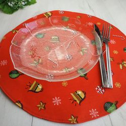 Christmas placemats set of 6,4or2, round placemats washable, wipeable placemat water-repellent coating, winter place mat