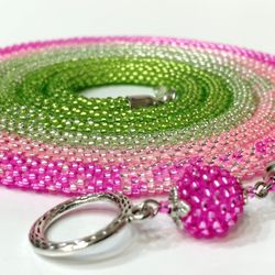 Seed bead lariat - Green and pink gradient lariat
