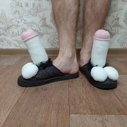 Slippers with penis.Home shoes. Funny gag gift.Valentines day