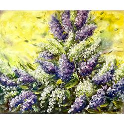 Lilac Painting Flowers Original Artwork Lilac Wall Art 20x24 in by Oksana Stepanova