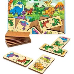 Wood domino games - dinosaurs Puzzle, Wooden Montessori homeschool blocks for Toddler Age 1 2 3 4 5 year, Board dominoes