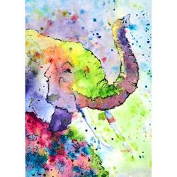 Elephant Painting Animal Original Art Elephant Watercolor African Animal Wall Art 5" by 7" by D Vyazmin