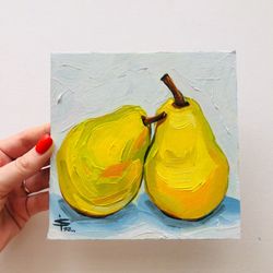 Pear Painting Kitchen Original Art Textured Small Wall Art Handmade Art