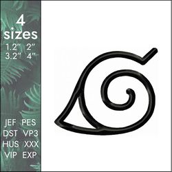 konoha embroidery design, naruto hidden leaf village logo anime, 4 sizes