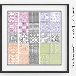 BLACKWORK pattern - 25 Blocks - Cross Stitch Pattern - Embroidery Sampler - Carpet Cross Stitch - Instant Download PDF