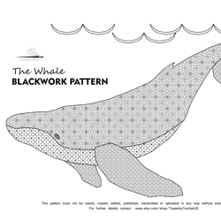 WHALE - BLACKWORK pattern - Cross Stitch Pattern - Embroidery Sampler - Carpet Cross Stitch - Instant Download PDF