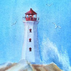 seescape  lighthouse  painting watercolor original artwork see wave  painting  by nadia hope
