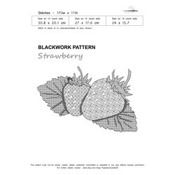 BLACKWORK pattern - Strawberry - Cross Stitch Pattern - Embroidery Sampler - Carpet Cross Stitch - Instant Download PDF