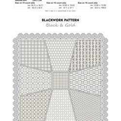 Blackwork patterns - Black & Gold Cross Stitch Pattern - Embroidery Sampler - Carpet Cross Stitch - Instant Download PDF