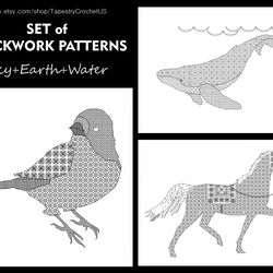 Set of Blackwork patterns - Sky&Earth&Water - Cross Stitch Pattern - Embroidery Sampler - Carpet Cross Stitch