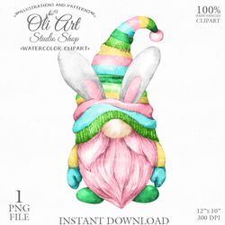 Easter Gnomes Clip Art. Bunny Ears Clip Art. Cute Characters, Hand Drawn graphics. Digital Download. OliArtStudioShop