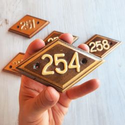 Retro wooden address plate 254 vintage door number sign