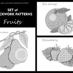 Set of Blackwork patterns - Fruits - Cross Stitch Pattern - Embroidery Sampler - Carpet Cross Stitch