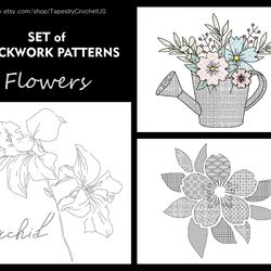 Set of Blackwork patterns - Flowers - Cross Stitch Pattern - Embroidery Sampler - Carpet Cross Stitch
