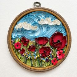 Field with poppies in quilling technique - Paper Art - Landscape Art