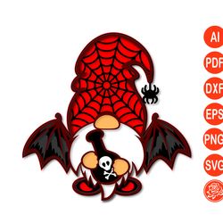 Layered Halloween  Gnome Mandala With Bat Wings SVG,  Files For Cricut  SVG