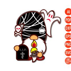 Layered Halloween Gnome with ghost svg for cricut,