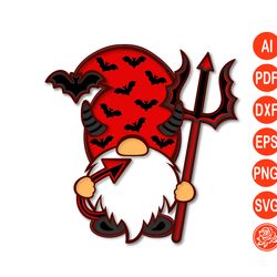 layered halloween mandala devil gnome with trident svg,