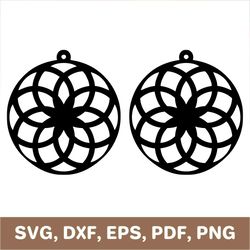 Round earrings svg, flower earrings template, round earrings dxf, round earrings cut file, round earrings laser cut, SVG