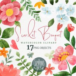 scarlet bouquet. modern watercolor clipart collection