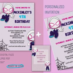 Spidey ghost birthday invitation, Spider Gwen birthday invite, pink birthday custom invitation