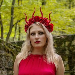Demon Horns headpiece Flower woman crown Cosplay Festival headdress Devil horns Halloween tiara