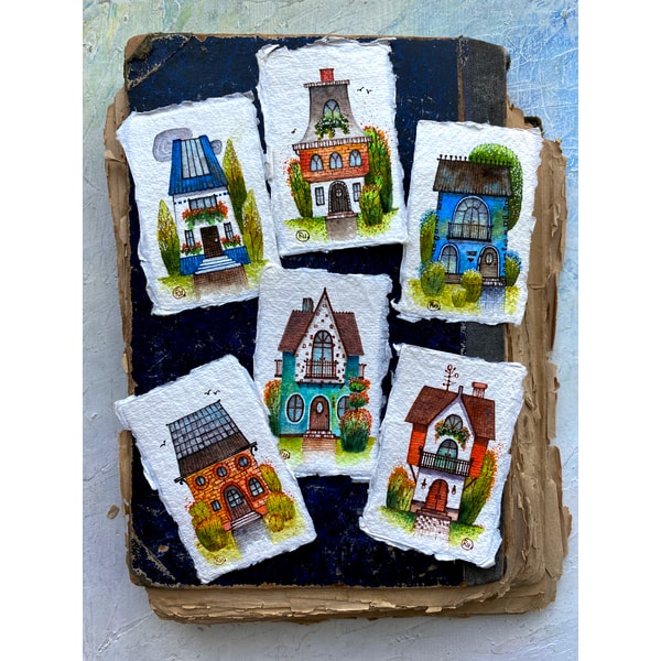 Mini Original Drawing House painting Mini Original art Small watercolor Miniature - Inspire ...