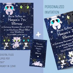 dragon personalized invitation, how train dragon birthday invitation, night fury birthday, light fury birthday invite