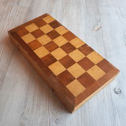 Soviet medium size 40 cm old wooden chess biard vintage