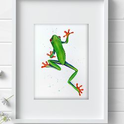 Green Tree Frog 8.27x11.42 inch Watercolor original room wall decor aquarelle painting by Anne Gorywine