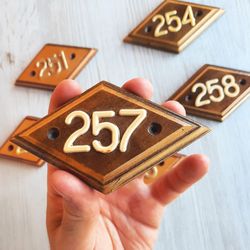Retro wooden address plate 257 vintage door number sign