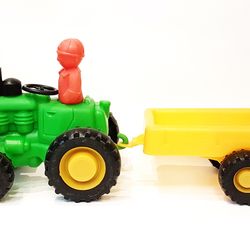 Vintage USSR Toy Tractor with Trailer and Driver Polyethylene 1970s
