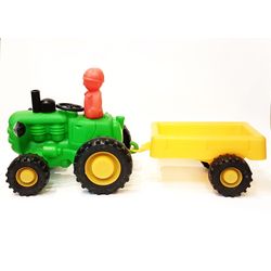 Vintage USSR Toy Tractor with Trailer and Driver Polyethylene 1970s